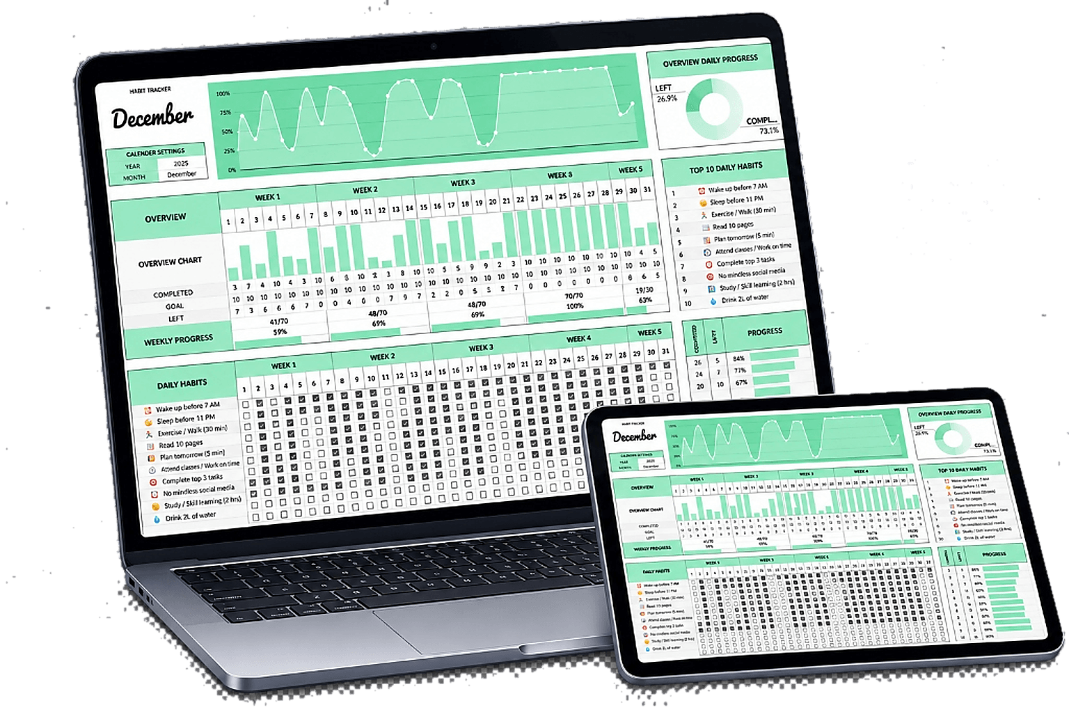 PlanifyHub All-in-One Productivity System Laptop and Tablet Mockup