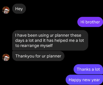 Customer review saying the planner helped them rearrange themselves